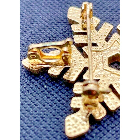Womens Snowflake Brooch Pendant Gold Tone With Rhinestones RARE Vintage - Picture 6 of 7